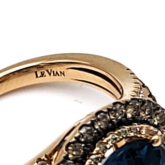 Le Vian Deep Sea Blue Topaz & Diamond Ring, 14kt Rose Gold Size 7 - Picture 7 of 8